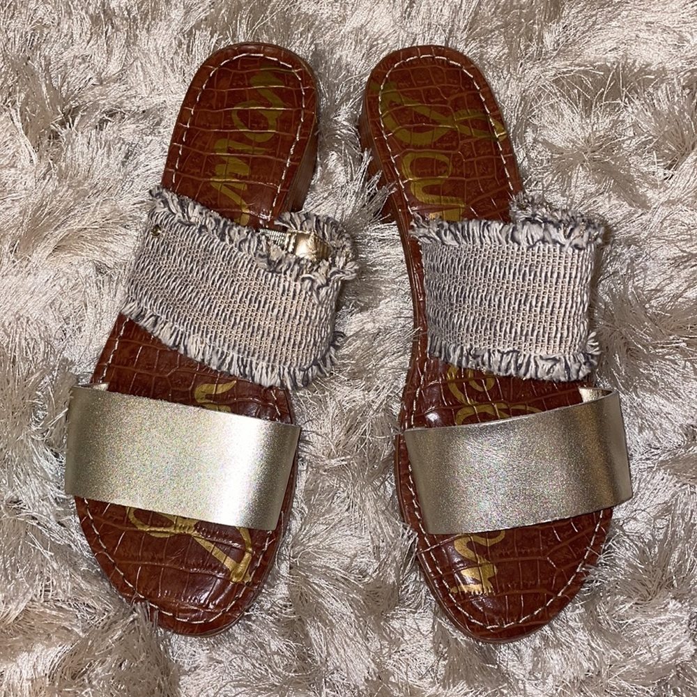 Jeni Metallic Leather & Fringe Slide Sandals - Picture 4 of 11